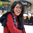 Smiling lady wearing Cardinal red