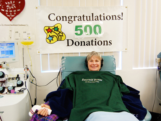 Linda Johnson's 500th donation