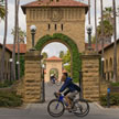 Bikes going past the main Quad arches