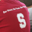 Student wearing t-shirt supporting Stanford Football 