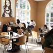 Students eating and working in Old Union 