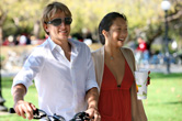 Young couple enjoying a day on campus