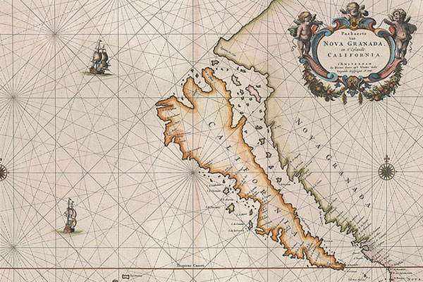 Historic maps depicting California as an island