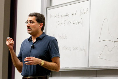 Professor Mehran Sahami teaches a class in the NVIDIA Auditorium / Photo: Norbert von der Groeben