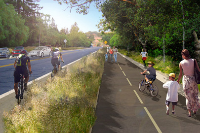 Artist's rendering of proposed pedestrian and bicycle trails on Stanford Avenue./Rendering: BMS Design Group