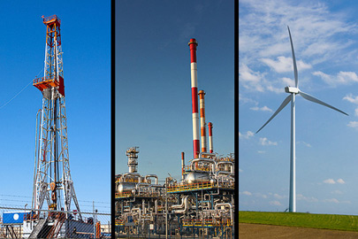 Compilation that includes images of natural gas, oil and wind production/Photos: Shutterstock