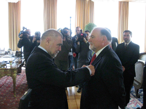 Sikic, right, receives the award from Croatian President Stjepan Mesic at a ceremony in Zagreb last month.       Photo courtesy of Branimir Sikic