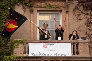 Roble Hall resident assistants promote the Roble Rangers dorm theme.