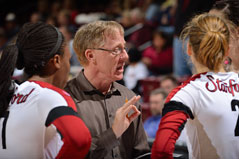 STANFORD, CA - NOVEMBER 20, 2011: Stanford University women's volleyball takes on Oregon State in a match at Maples Pavilion in Stanford, California.  Stanford won in 4 sets, 25-19, 25-23, 24-26, and 25-15.