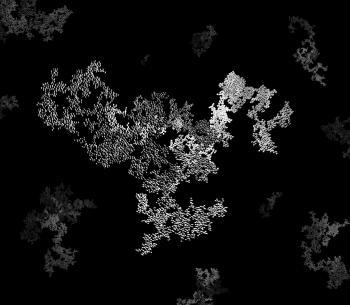 Image - Simulated soot particles, flake-like against black background