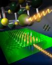 Illustration of molecular structure blasted by X-ray light to form an exciton.