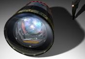 Image - Artist rendering of LSST, looking into camera lens, man standing in back