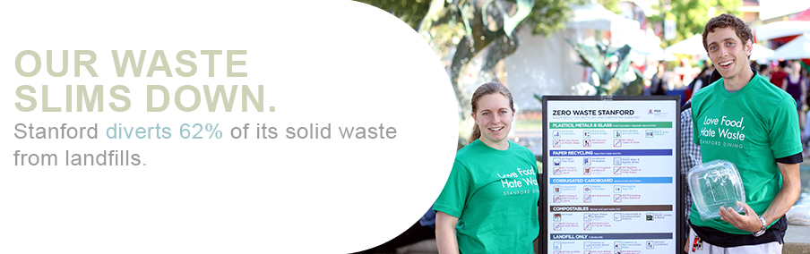 Our waste slims down. Stanford diverts 65 percent of its solid waste from landfills.